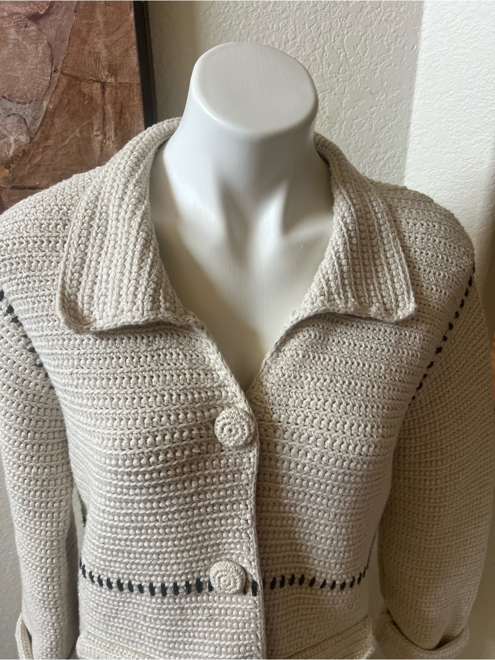 Odd Molly Cream Crochet Button-Front Women's Sweater Coat GUC Large - Picture 2 of 16
